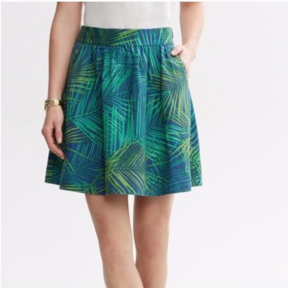 Banana Republic Tropical Leaves Linen Skirt - green blue- size 14 - Picture 2 of 10